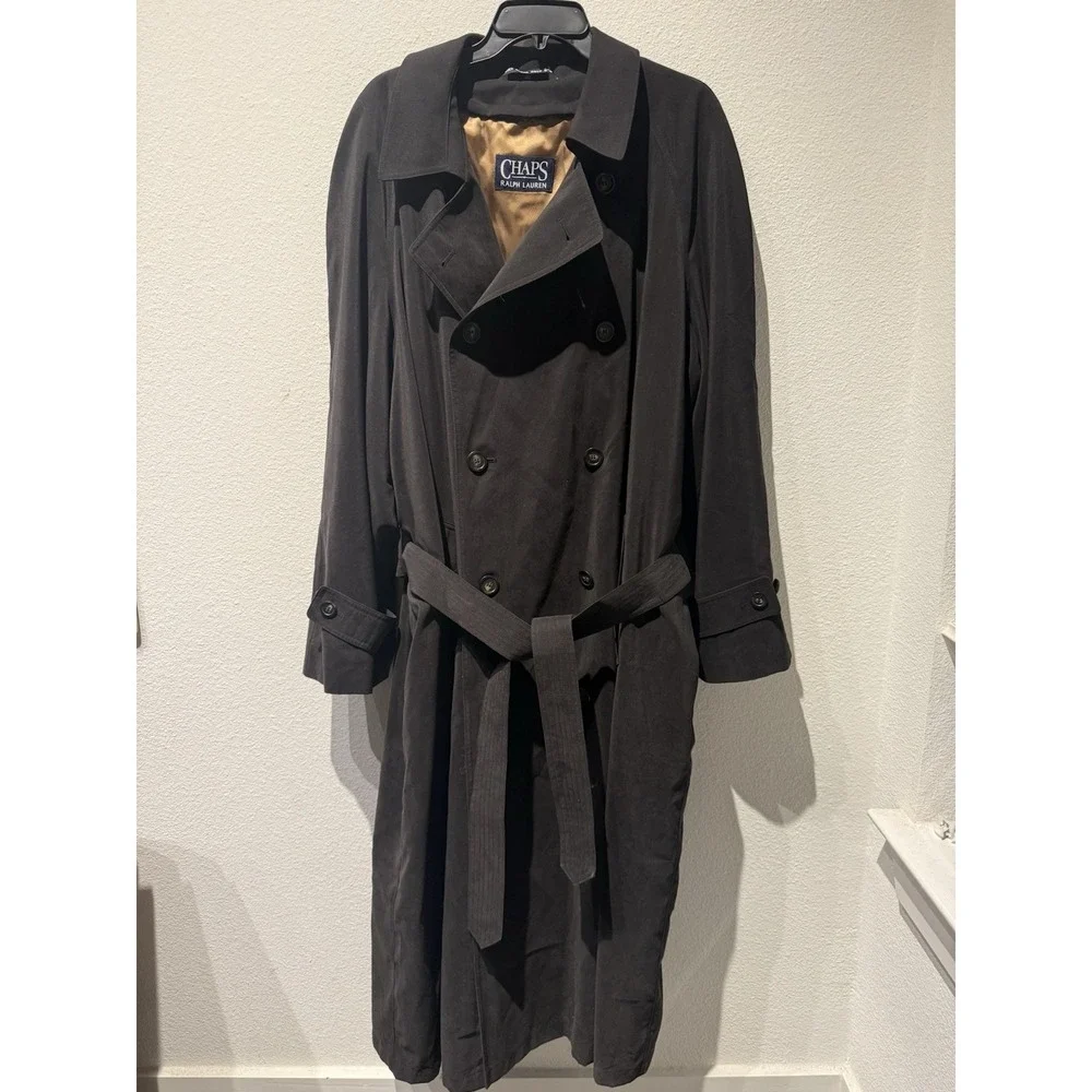 Vintage 90s Chaps Ralph Lauren Mens 44L Microfiber Belted Trench‎ Coat Jacket